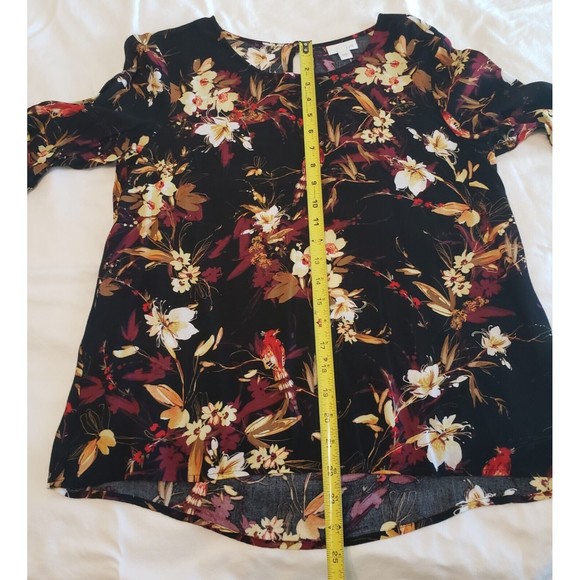 J. Jill Womens Sz S Floral Bird Patterned Rayon Blouse Keyhole Back 3/4 Sleeves - Picture 3 of 10